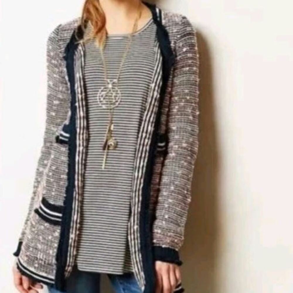 Moth Anthropologie Grafton Fringe Knit Open Front Cardigan